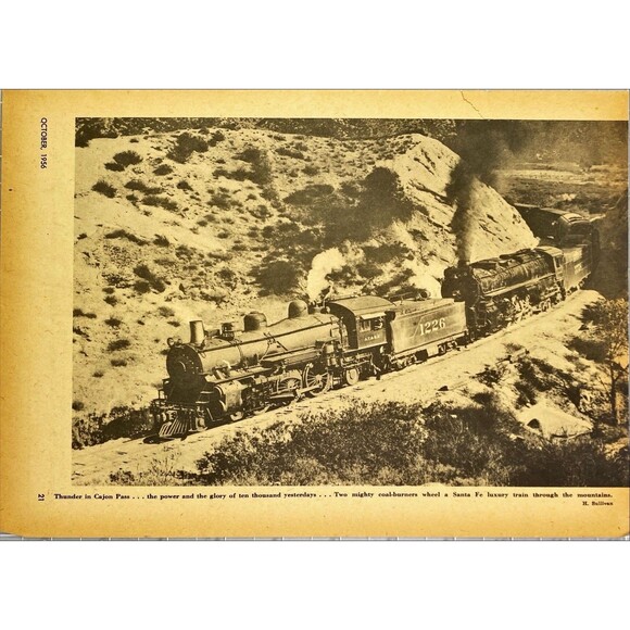 Railroad Magazine Photo Print "Thunder in Cajon Pass Pulling Santa Fe Train 1956 - Picture 1 of 3